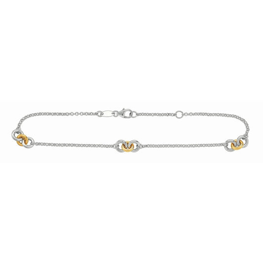 14k Yellow Gold and Silver Interlocking Anklet