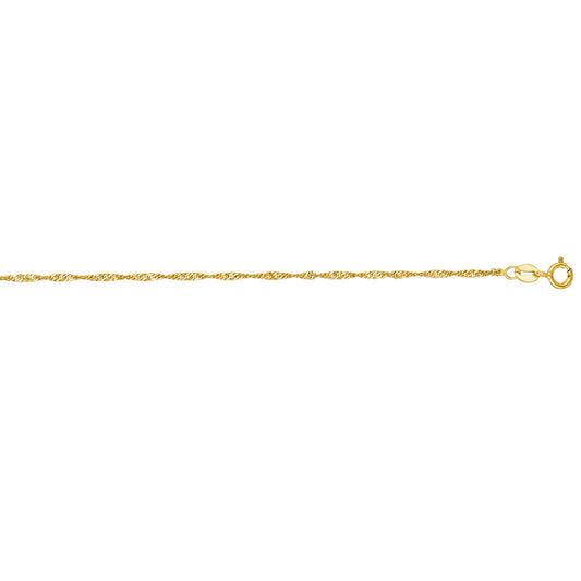 14k Yellow Gold 1.3 mm Singapore Chain Anklet