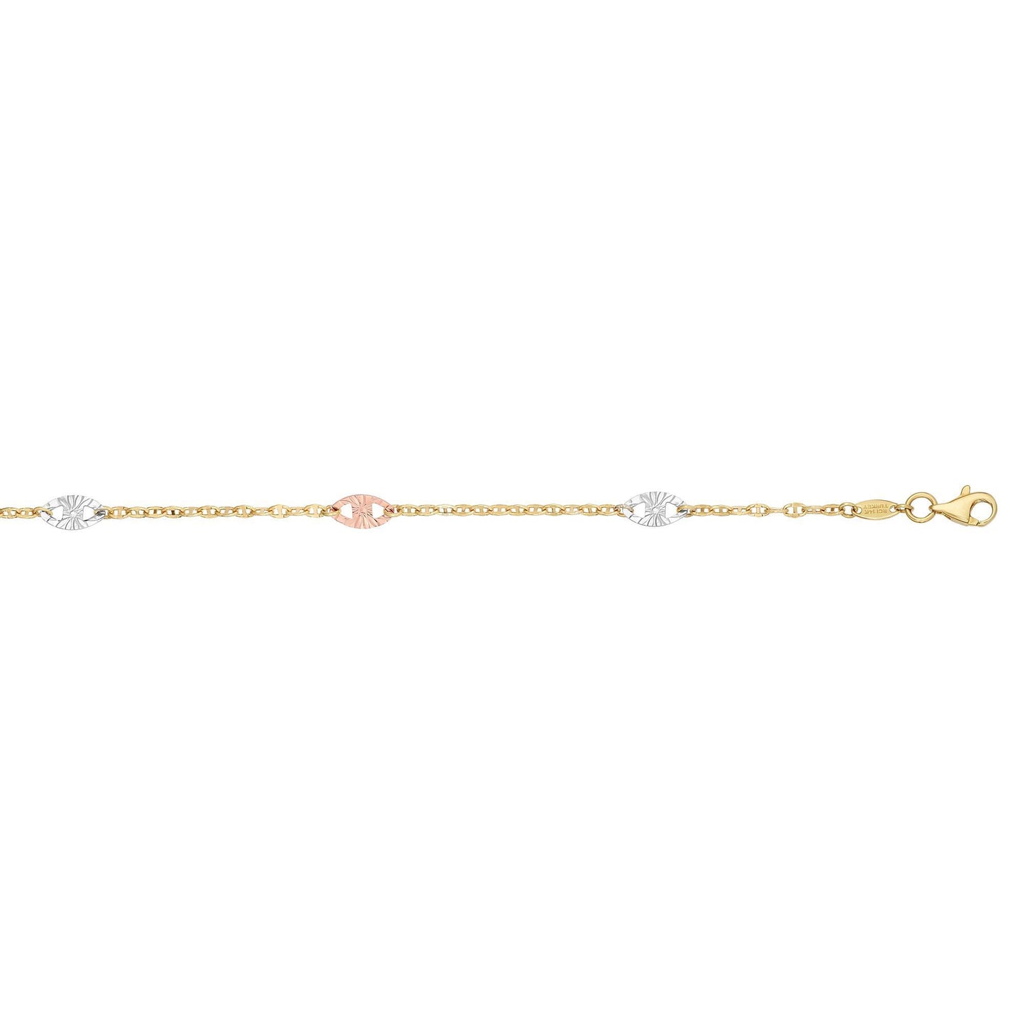 14K Tri-color Gold Diamond Cut Anklet