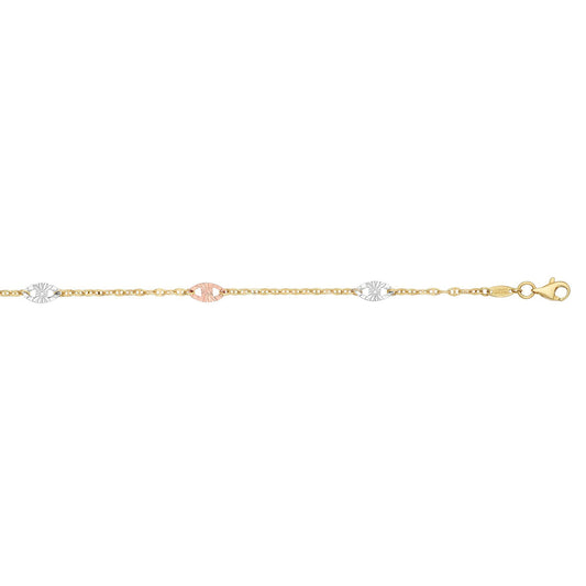 14K Tri-color Gold Diamond Cut Anklet