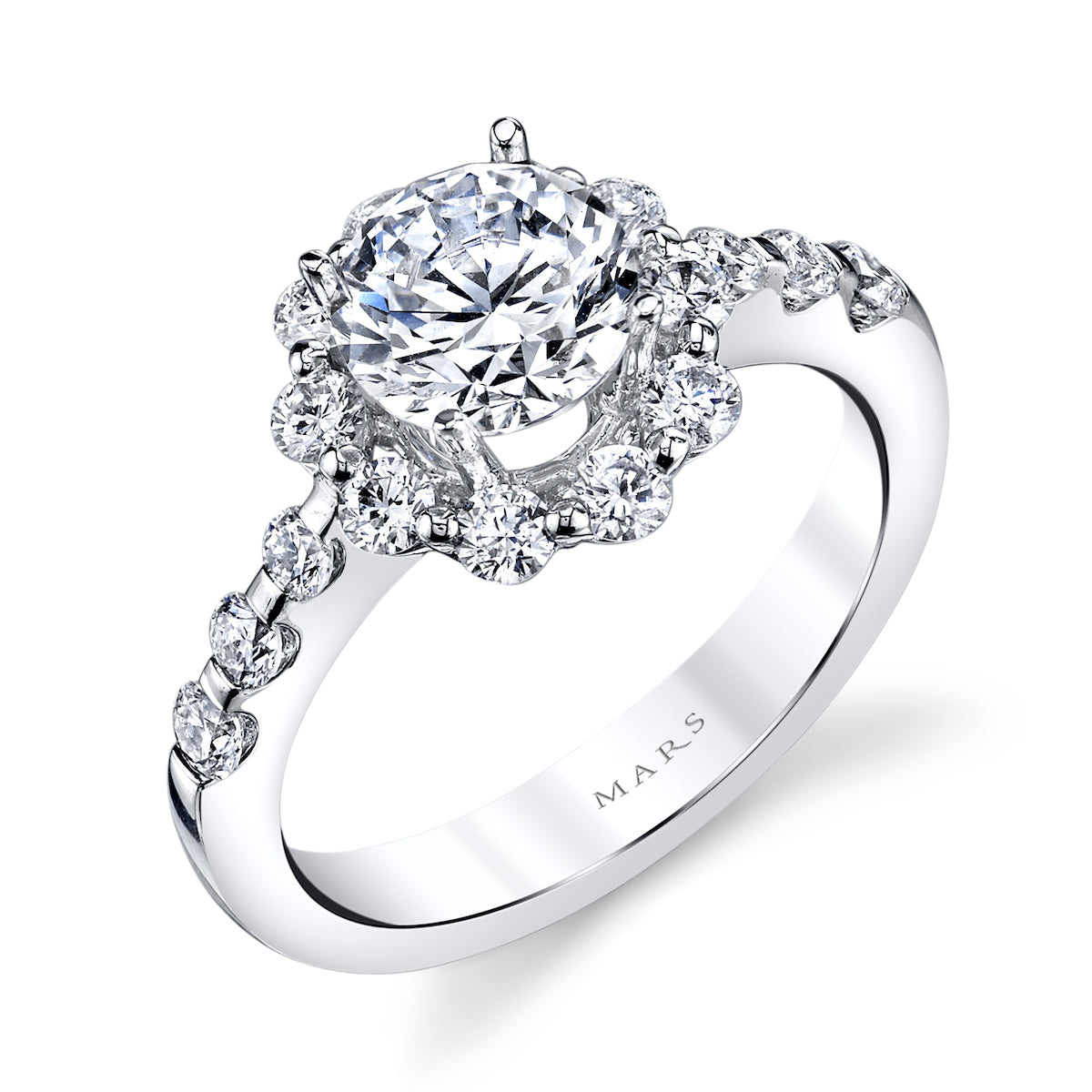 Mars Round Engagement Ring 14K White Gold