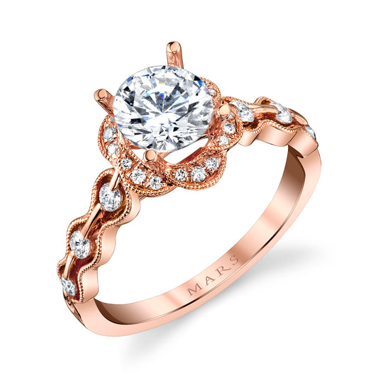 Mars Round Engagement Ring 14K Rose Goldc