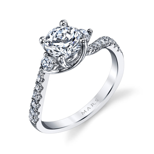 Mars Round Engagement Ring 14K White Gold