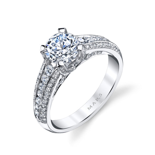 Mars Round Engagement Ring 14K White Gold