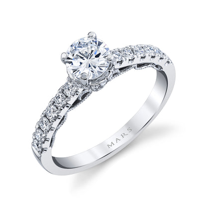 Mars Round Engagement Ring 14K White Gold