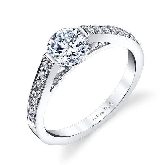 Mars Round Engagement Ring 14K White Gold