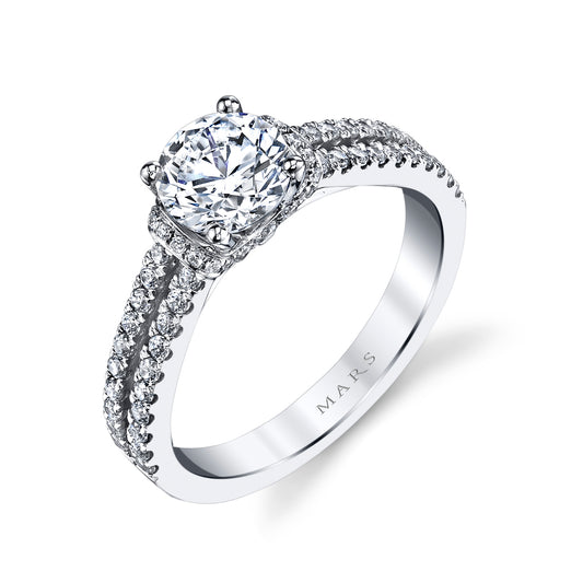 Mars Round Engagement Ring 14K White Gold