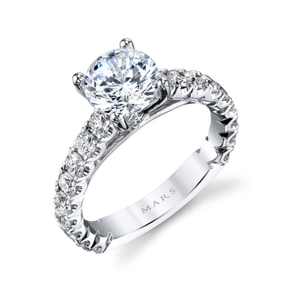 Mars Round Engagement Ring 14K White Gold