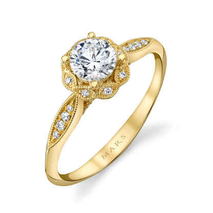 Mars Round Engagement Ring 14K Yellow Gold