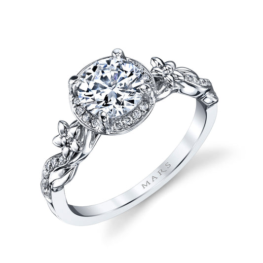 Mars Round Engagement Ring 14K White Gold