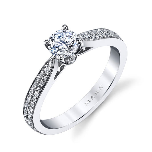 Mars Round Engagement Ring 14K White Gold