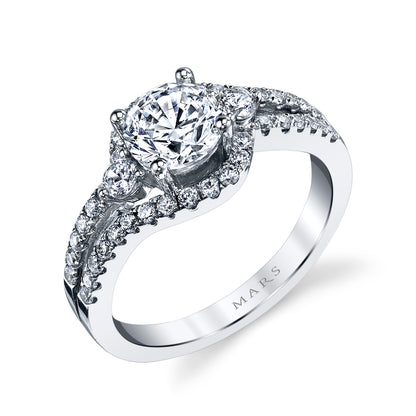 Mars Round Engagement Ring 14K White Gold