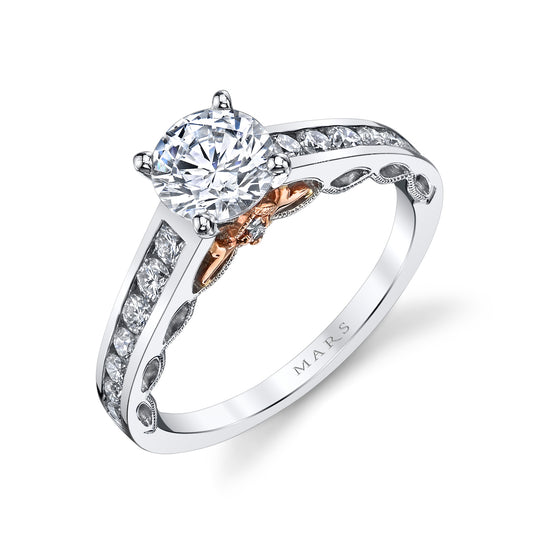 Mars Round Engagement Ring 14K White Gold