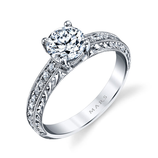 Mars Round Engagement Ring 14K White Gold