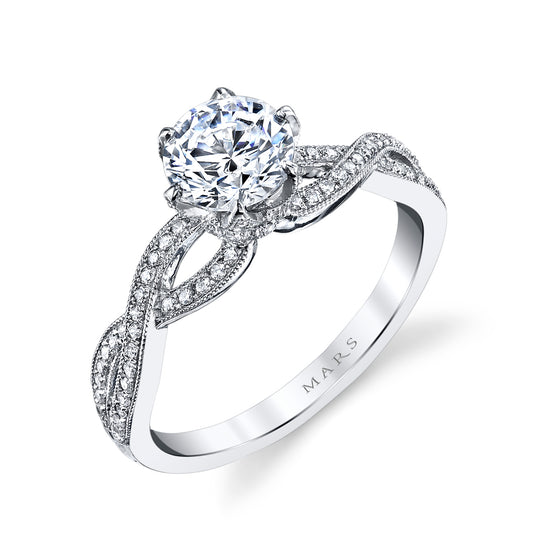 Mars Round Engagement Ring 14K White Gold