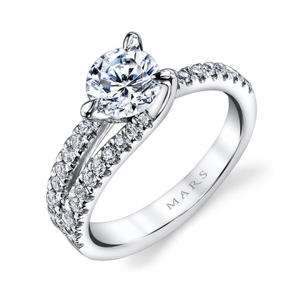 Mars Round Engagement Ring 14K White Gold