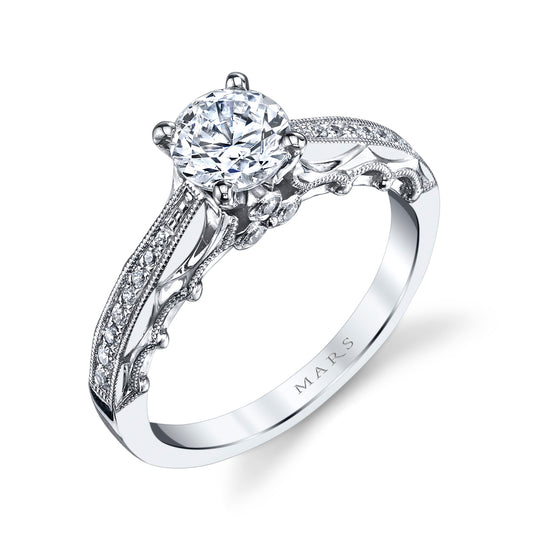 Mars Round Engagement Ring 14K White Gold