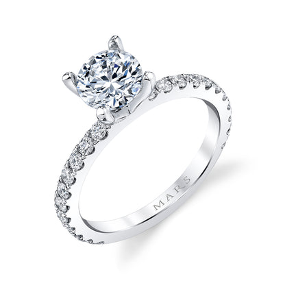 Mars Round Engagement Ring 14K White Gold