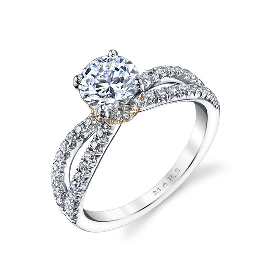 Mars Round Engagement Ring 14K White Gold