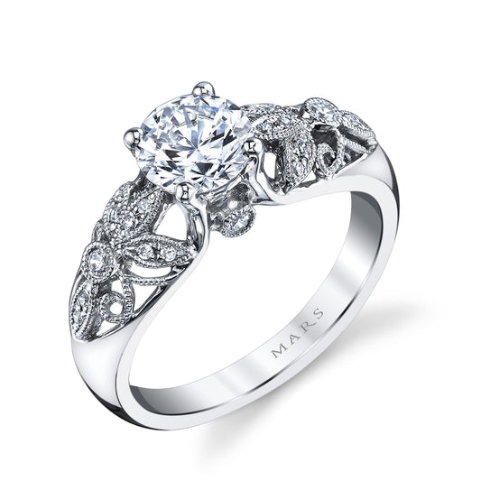 Mars Round Engagement Ring 14K White Gold