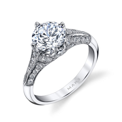 Mars Round Engagement Ring 14K White Gold