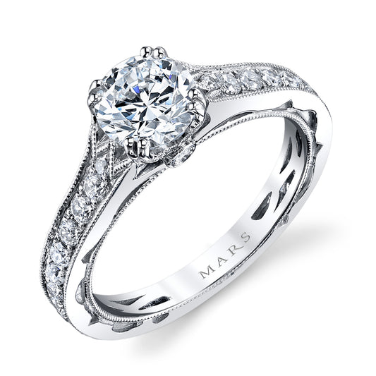 Mars Round Engagement Ring 14K White Gold