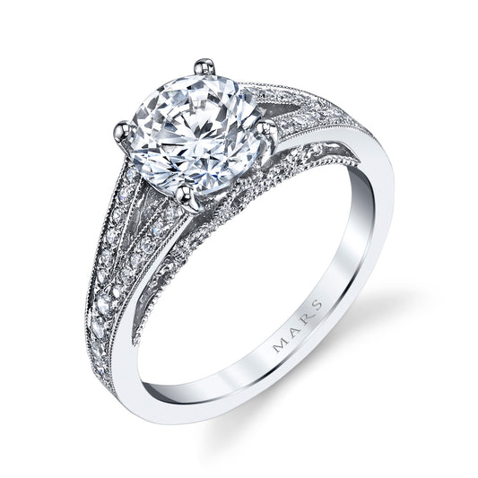 Mars Round Engagement Ring 14K White Gold