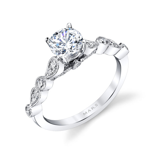 Mars Round Engagement Ring 14K White Gold