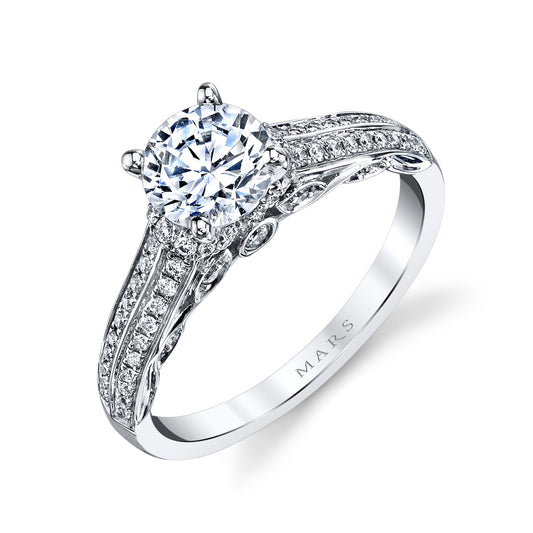 Mars Round Engagement Ring 14K White Gold