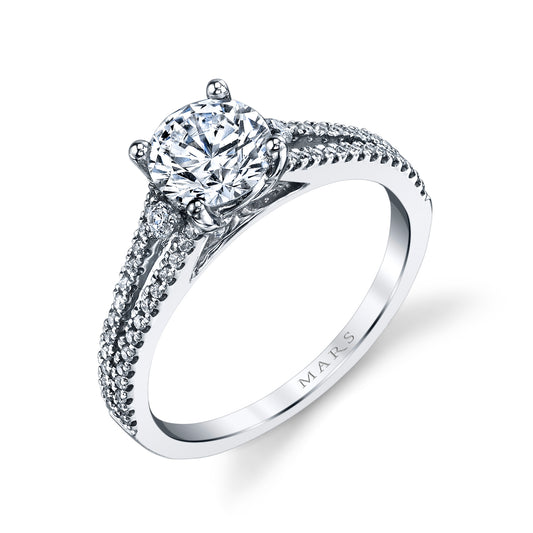 Mars Round Engagement Ring 14K White Gold