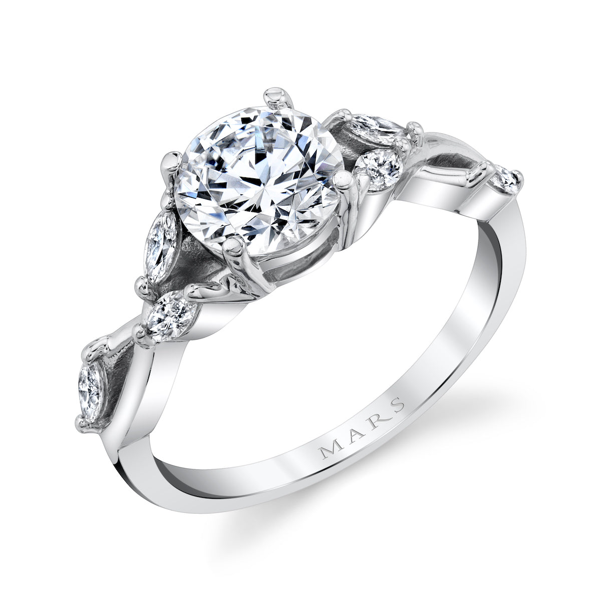 Mars Round Engagement Ring 14K White Gold