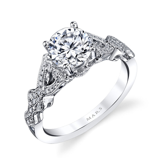 Mars Round Engagement Ring 14K White Gold