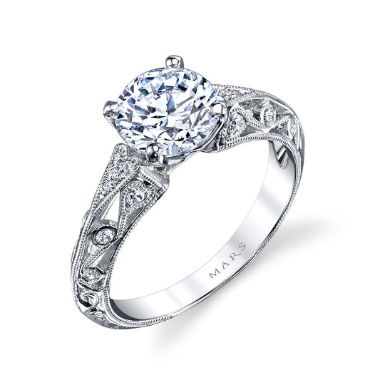 Mars Round Engagement Ring 14K White Gold