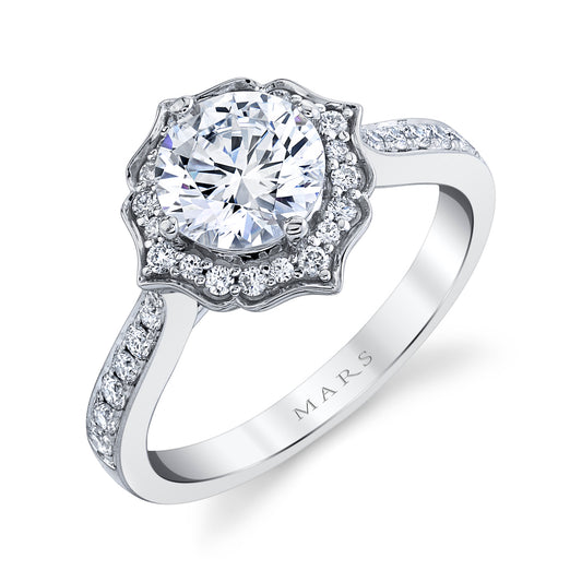 Mars Round Engagement Ring 14K White Gold