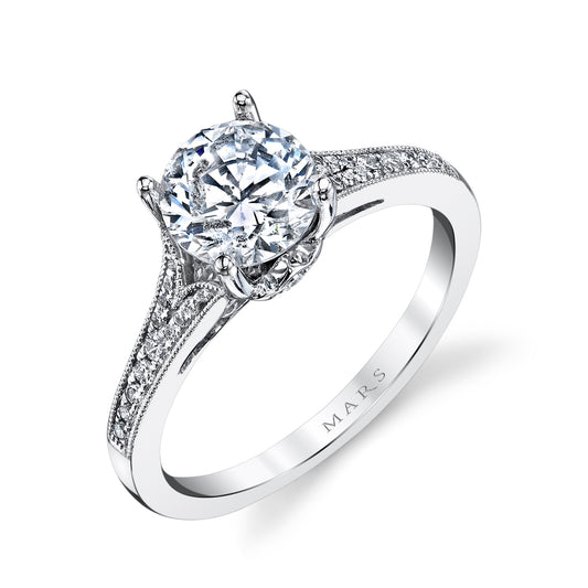 Mars Round Engagement Ring 14K White Gold