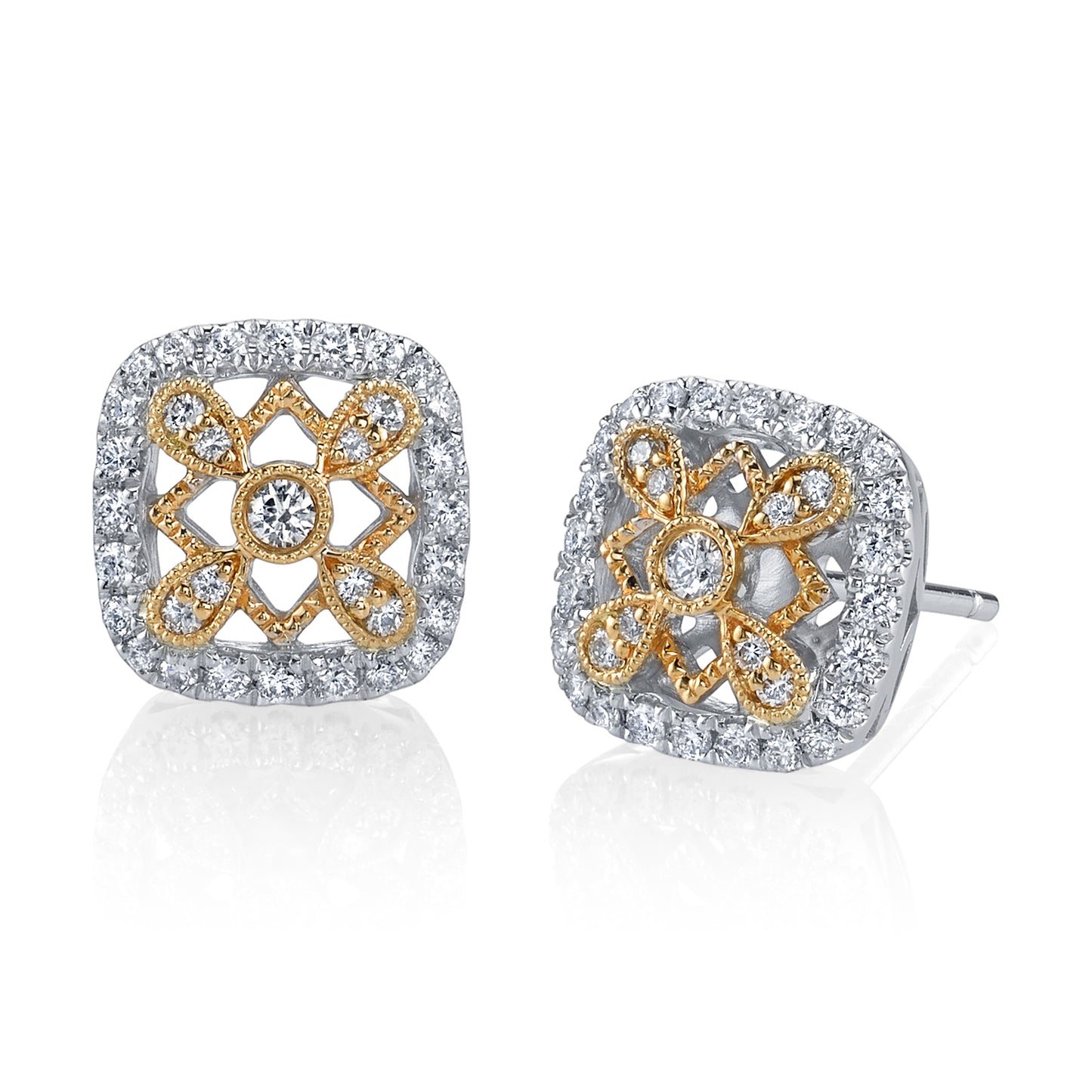 Two Tone Filigree Design Diamond Stud