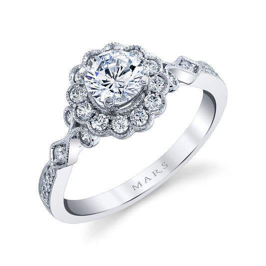 Mars Round Engagement Ring 14K White Gold