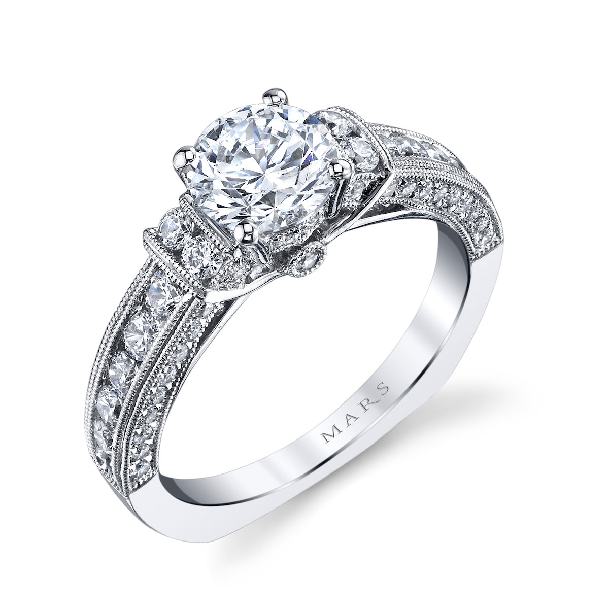 Mars Round Engagement Ring 14K White Gold