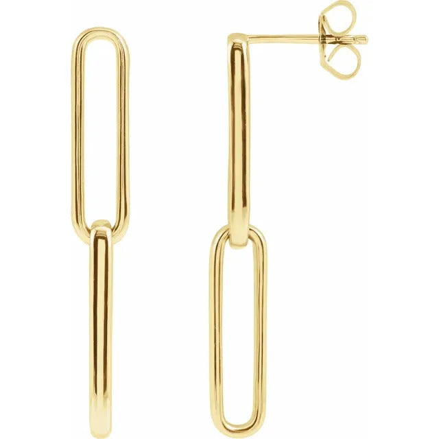 14k Yellow Gold Elongated Flat Link Earrings