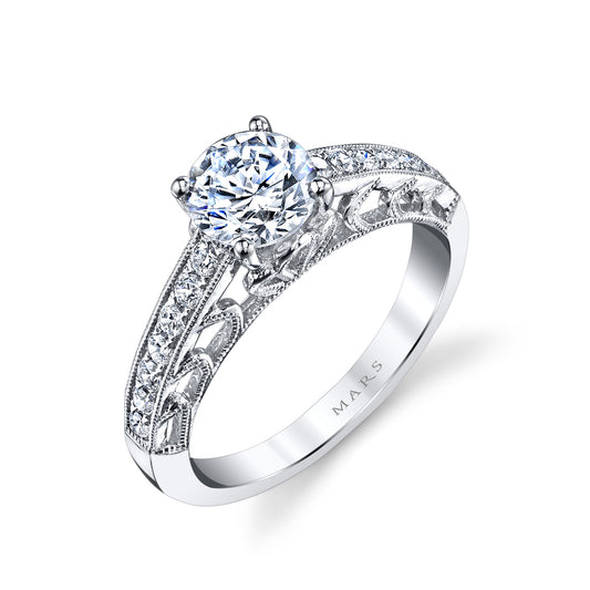 Mars Round Engagement Ring 14K White Gold