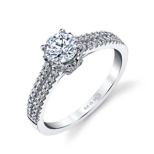 Mars Round Engagement Ring 14K White Gold