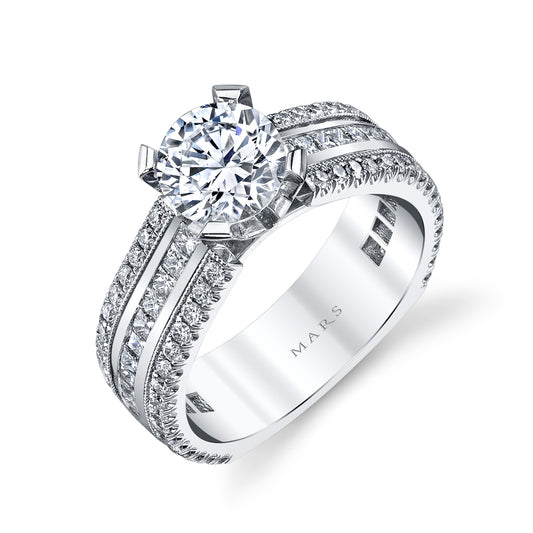 Mars Round Engagement Ring 14K White Gold