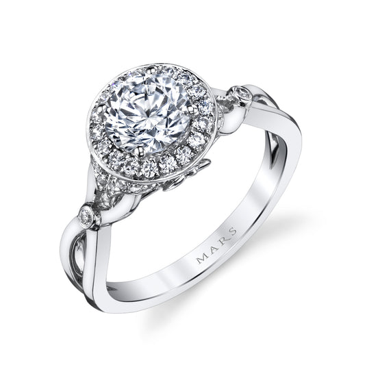 Mars Round Engagement Ring 14K White Gold