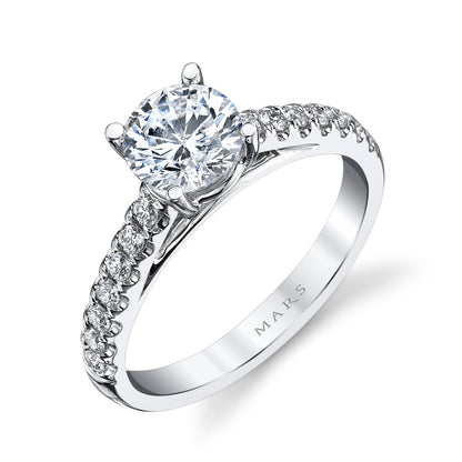 Mars Round Engagement Ring 14K White Gold