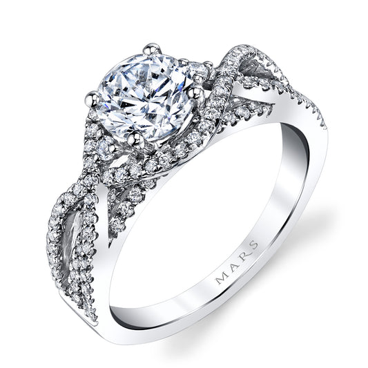 Mars Round Engagement Ring 14K White Gold