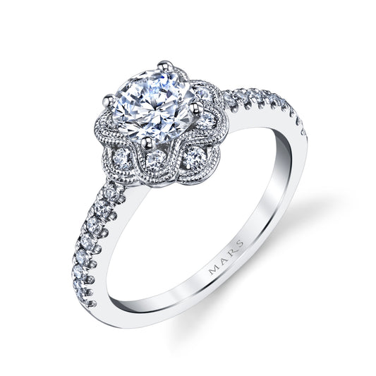 Mars Round Engagement Ring 14K White Gold