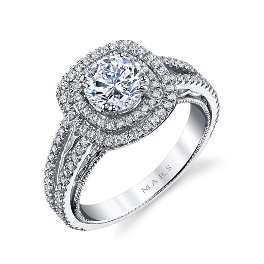 Mars Round Engagement Ring 14K White Gold