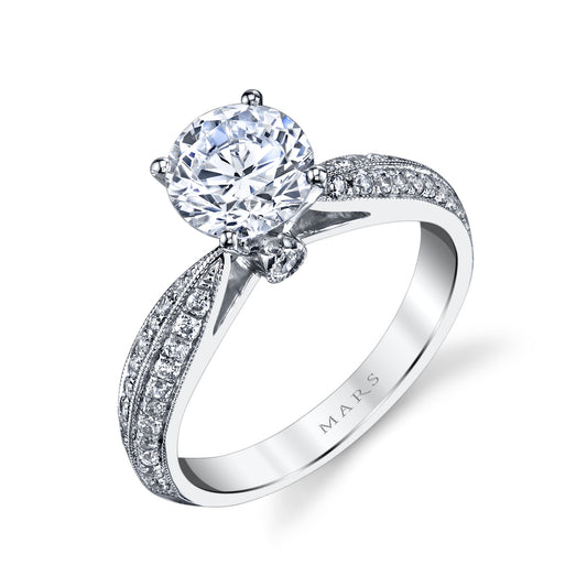 Mars Round Engagement Ring 14K White Gold