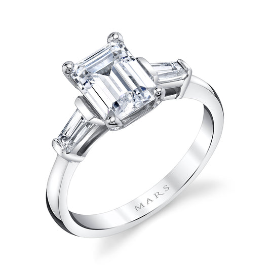 Mars Emerald Engagement Ring 14K White Gold