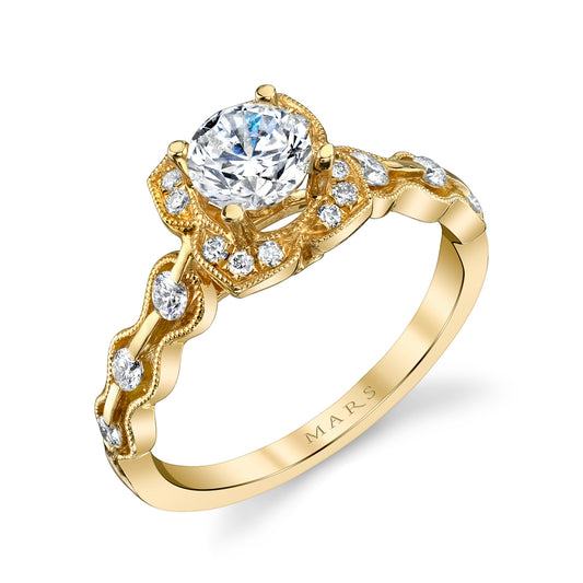 Mars Round Engagement Ring 14K Yellow Gold